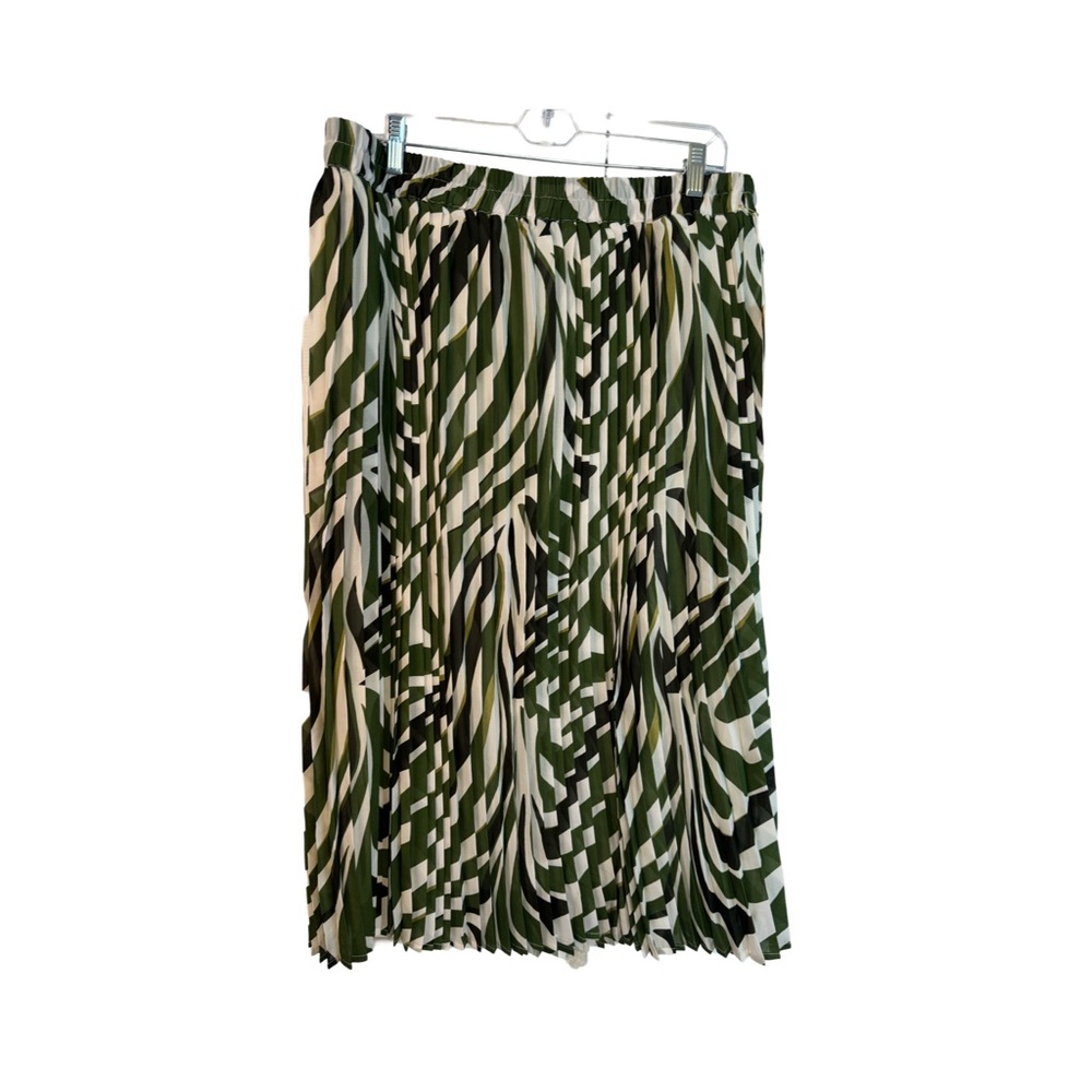 Her Destiny Womens Green & White Striped Pleated Midi Skirt Size 2X